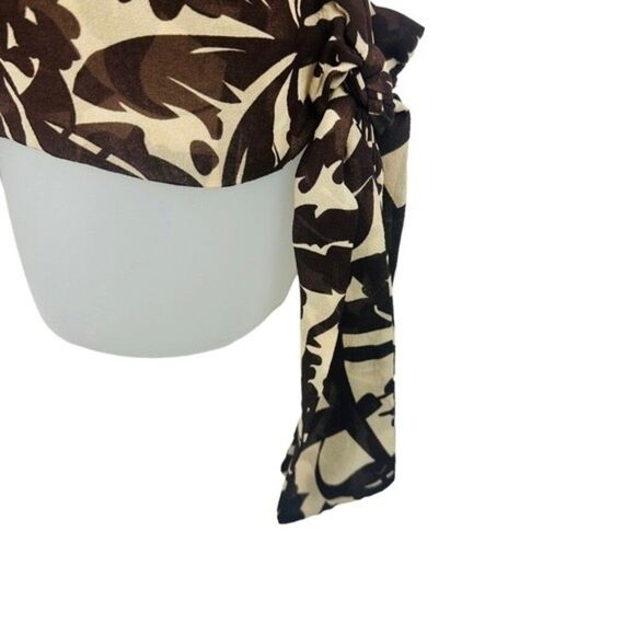 Bcbgmaxazria Brown And Cream Silk Side Tie Peasant Blouse Sz. S - Picture 6 of 9